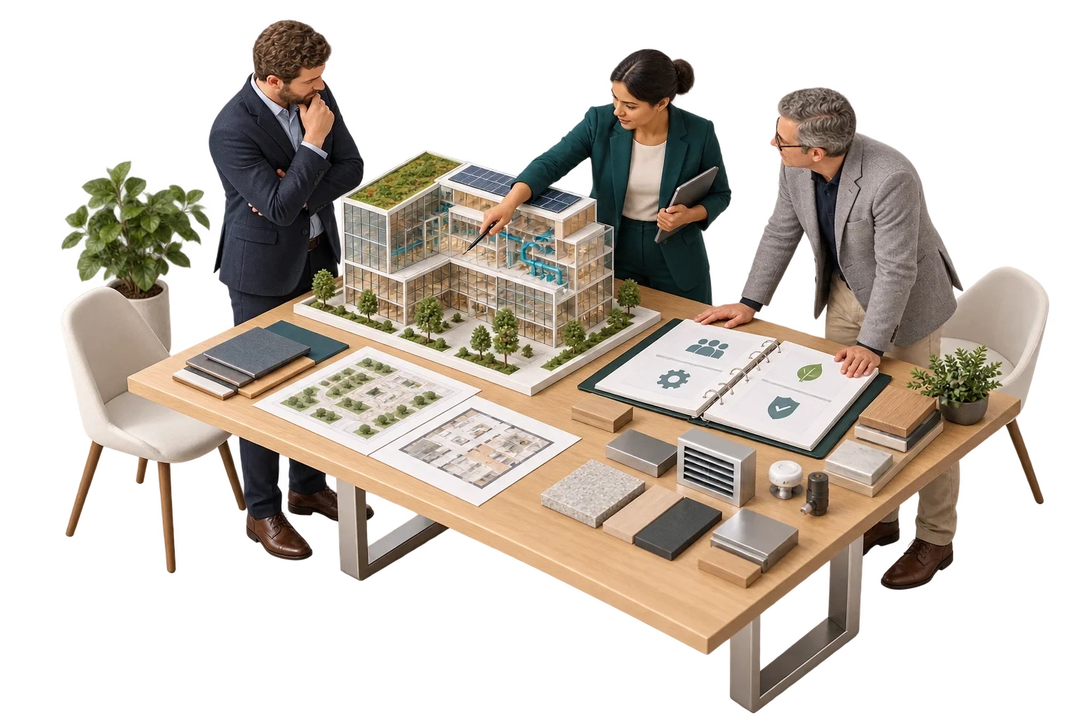 Conceptual isometric illustration: Smart building design workshop-1, not a verified engineering diagram.