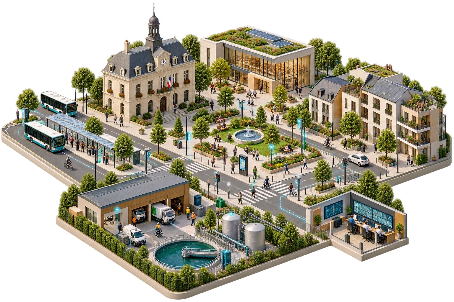 Conceptual isometric illustration: Smart City Civic Services Model-1, not a verified engineering diagram.