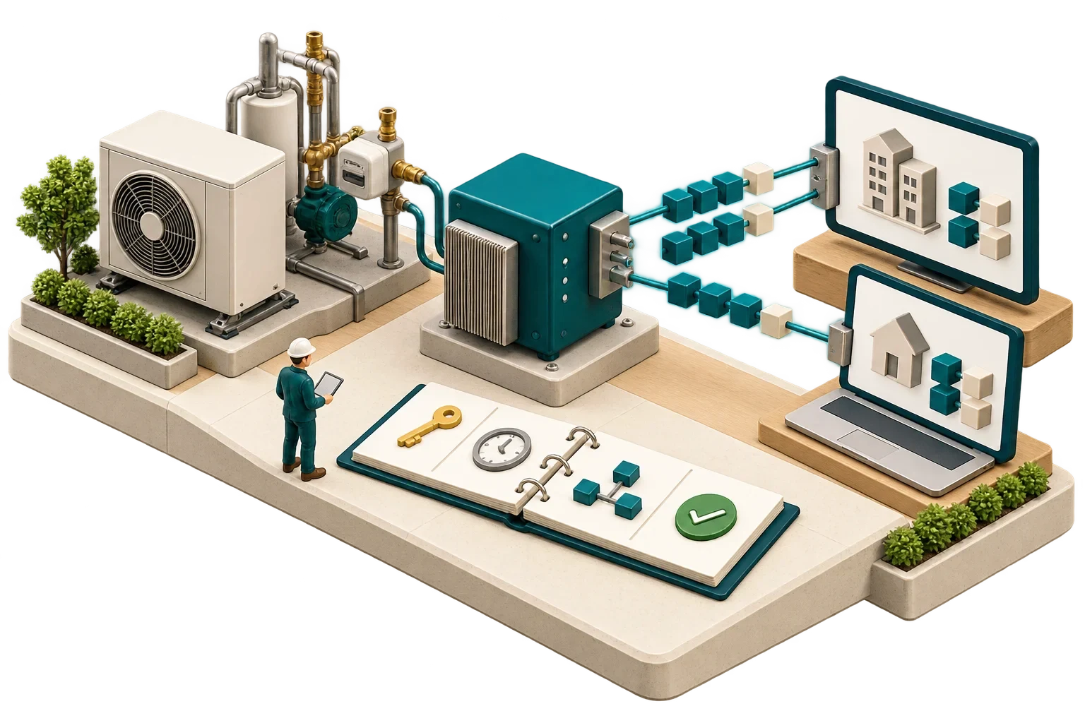 رسم isometric تصوري: Building systems integration test bench-3، وليس مخططًا هندسيًا معتمدًا.