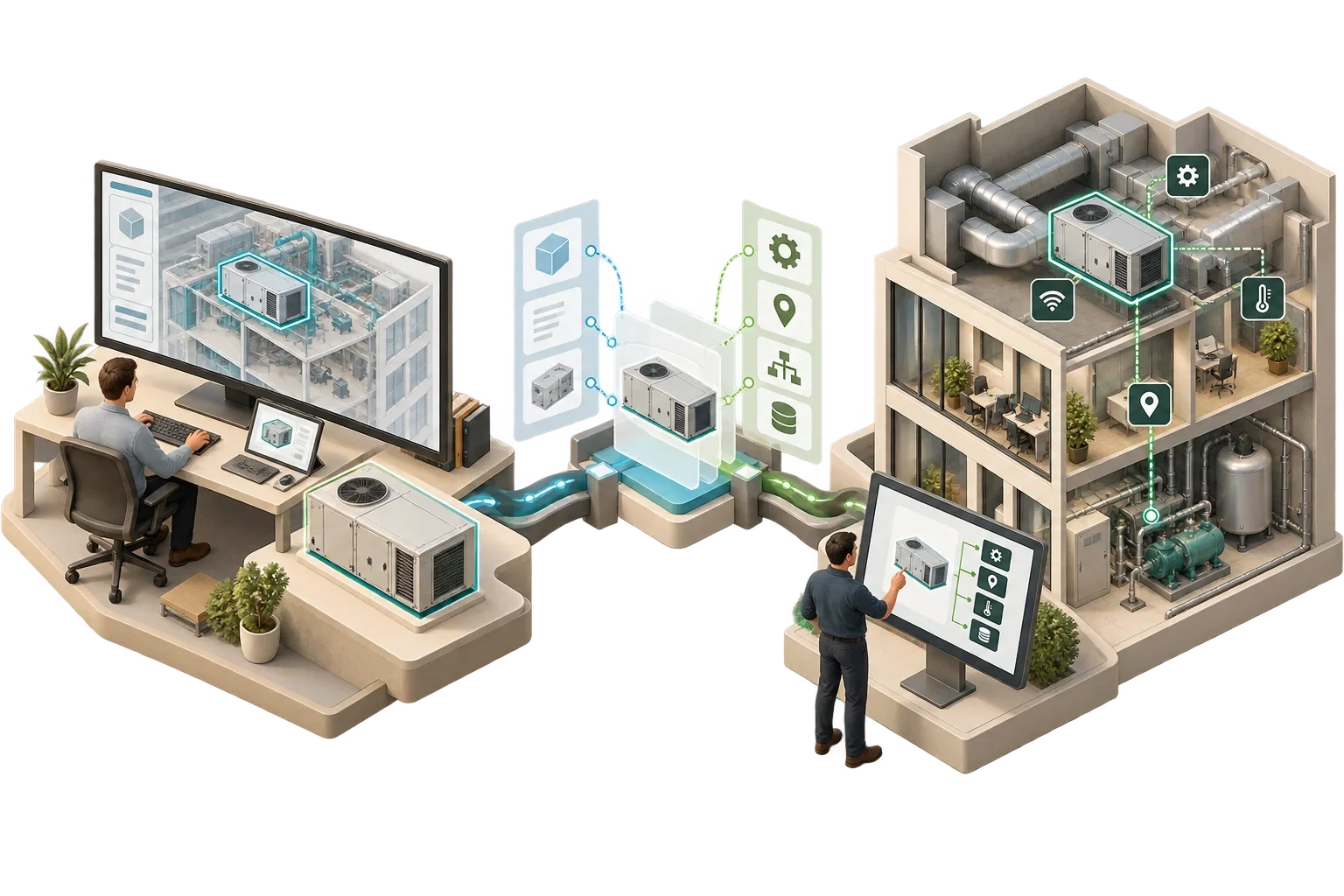 Percorso concettuale dalle informazioni BIM verso dati operativi dell’edificio, non una pipeline IFC automatica.