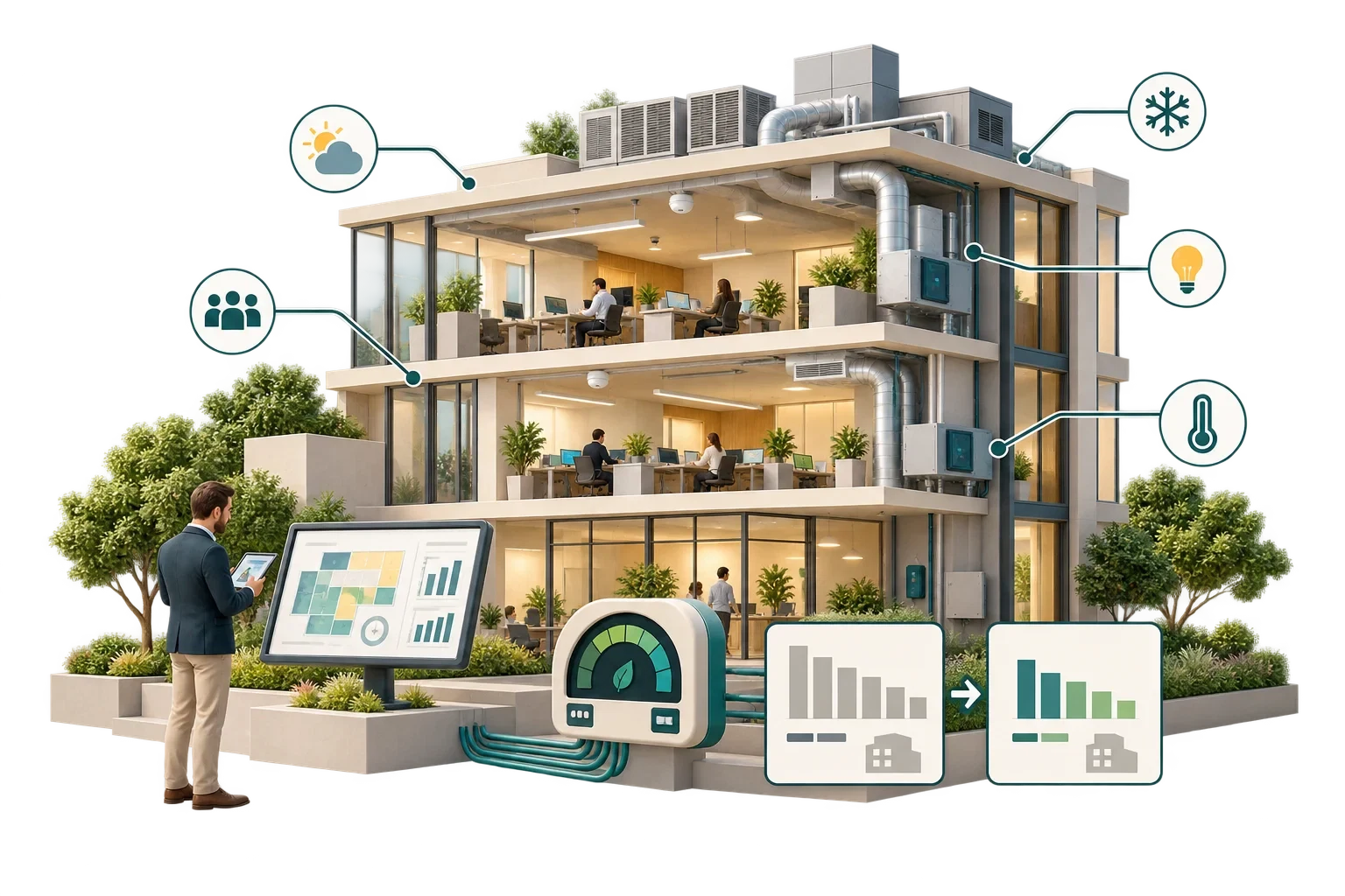 Valutazione energetica concettuale di un edificio smart, non risparmi misurati o prestazioni garantite.