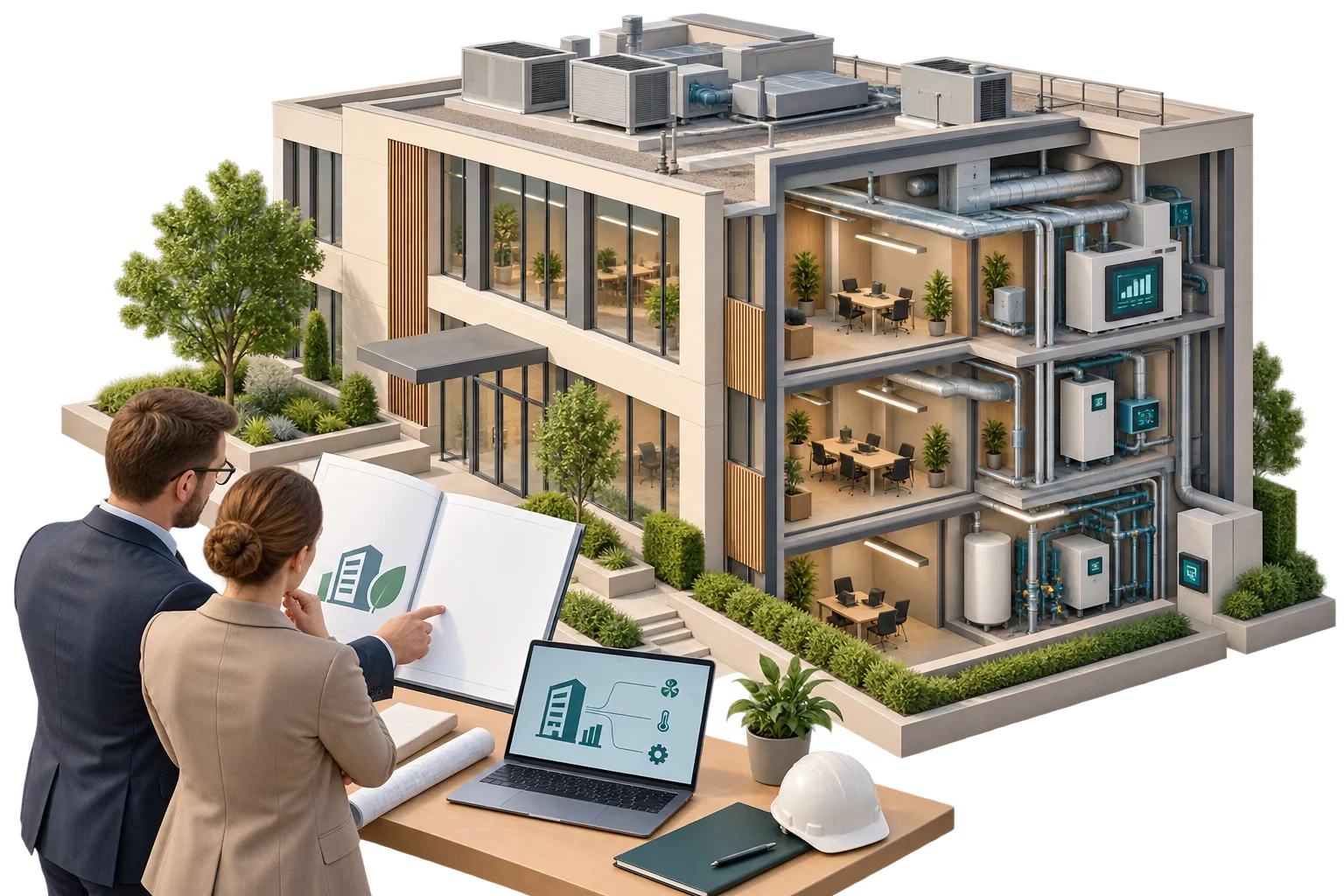 Revisione concettuale del proprietario sull’automazione edificio con brief policy neutro, non prova di conformità legale.