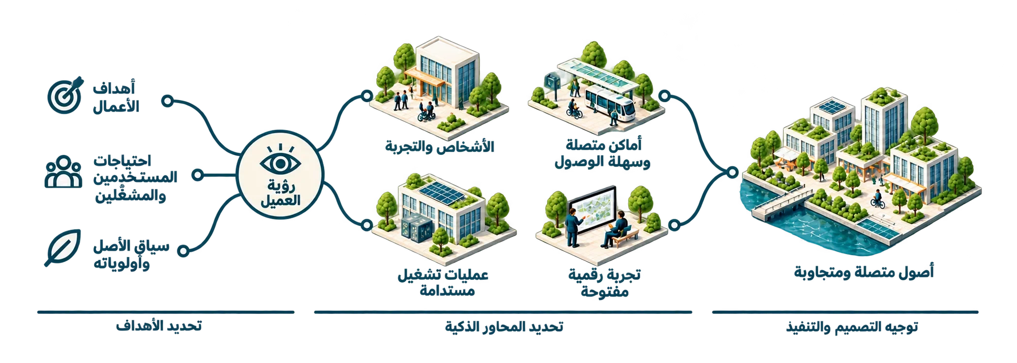 تحديد الأهداف. تحديد المحاور الذكية. توجيه التصميم والتنفيذ.
