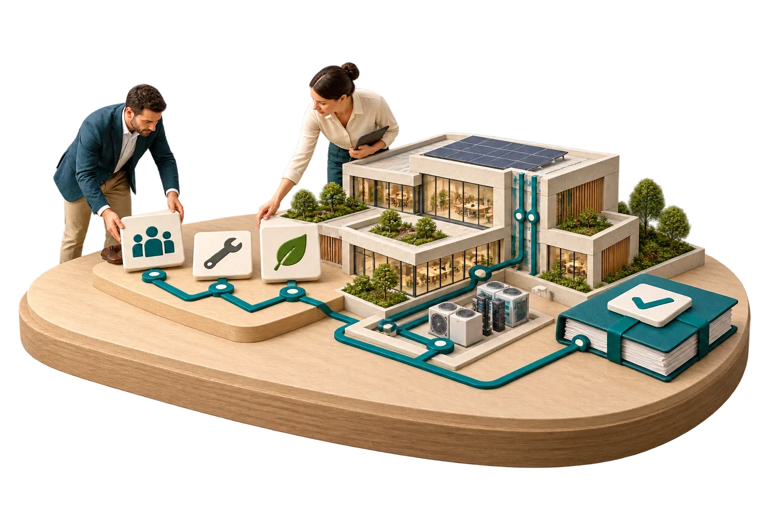 Conceptual isometric illustration: Smart building strategy model-2, not a verified engineering diagram.