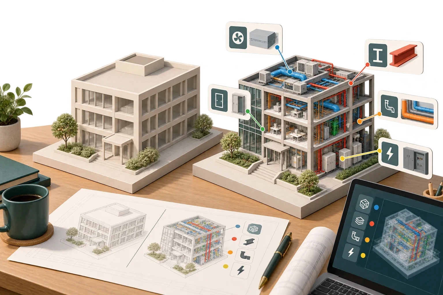 Due modelli concettuali: geometria semplice e modello coordinato ricco di informazioni.
