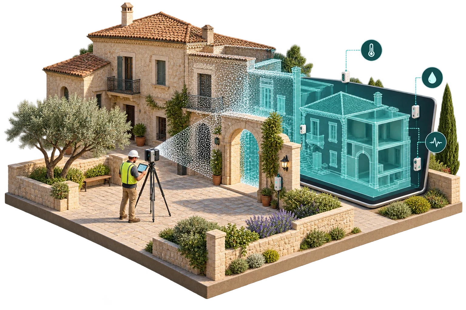 Conceptual survey of an existing heritage building feeding a lightweight digital model without full BIM.